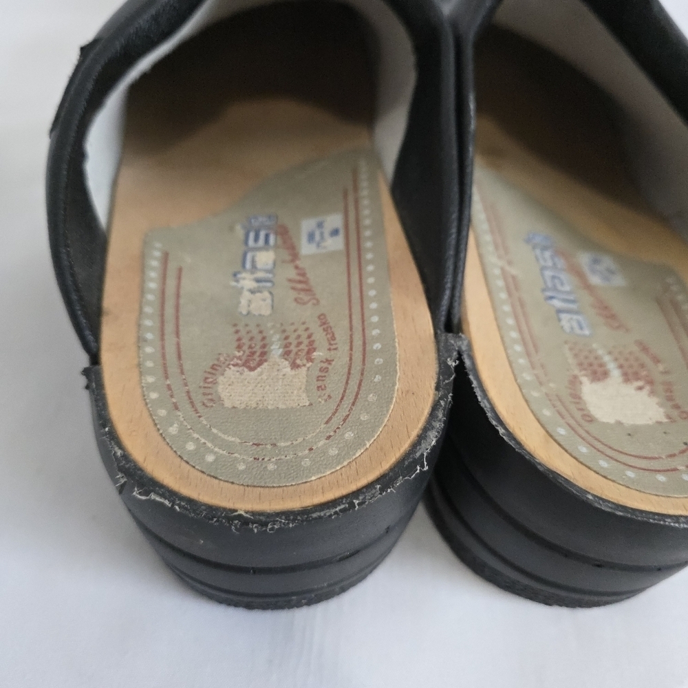 Euro-Dan Atlas Black Leather Wooden Work Chef Clogs - Picture 5 of 10